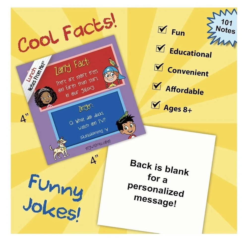 Lunch Notes From Me! Zany Facts & Zingers 101 Tear-Off Lunchbox Notes  Brand New